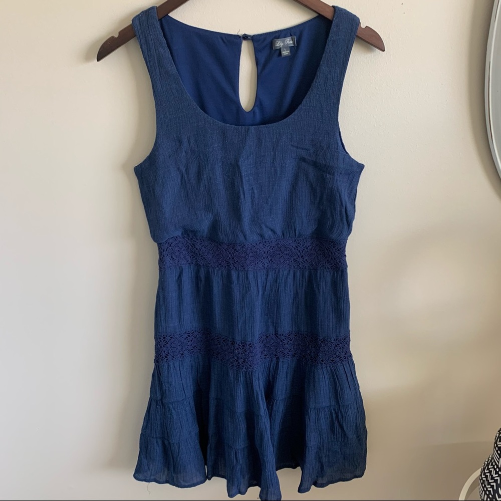 🦉/Lily Rose Navy Blue Crochet Tank Dress Size L